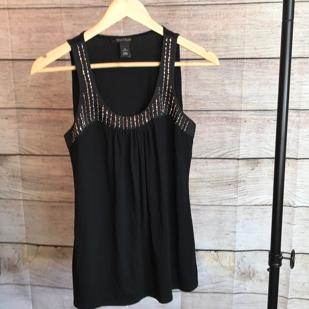 WHBW Women’s  Embellished Black Tank, Small,
